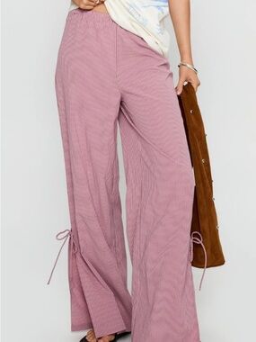 Princess Polly Jinxie Side Tie Pink Gingham Wide-Leg Pants
